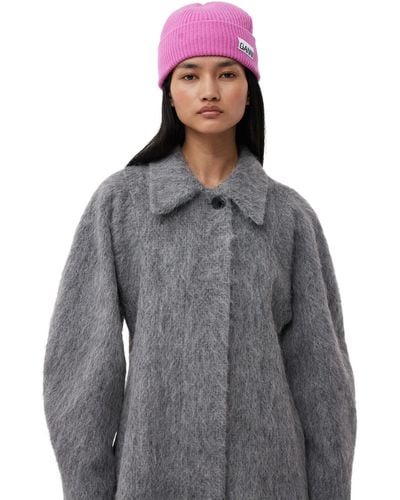 Ganni Pink Fitted Wool Rib Knit Mütze - Grau