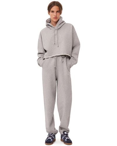 Ganni Long Sleeve Oversized Isoli Cropped Hoodie - Grey