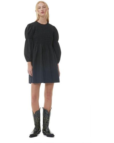 Ganni Black Long Sleeve Cotton Poplin Smock Mini Dress Size 4