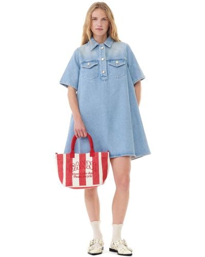 Ganni Tint Wash Blue Heavy Denim Mini Dress Size 4 Organic Cotton