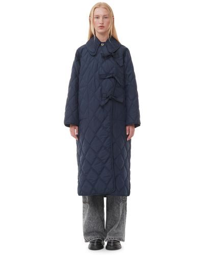 Ganni Blue Ripstop Quilt Asymmetric Coat