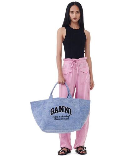 Ganni Blue Oversized Canvas Tote Bag - Multicolor