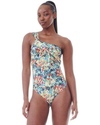Ganni Recycled Printed Gathered Asymmetric Swimsuit - Multicolor