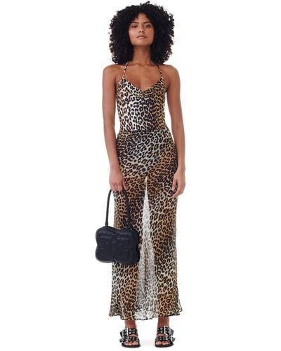 Ganni Leopard Printed Chiffon Maxi Skirt - Multicolour