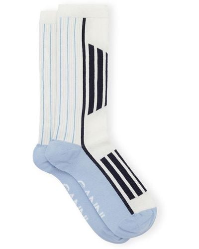 Ganni White/Blue Sporty Socken - Blau