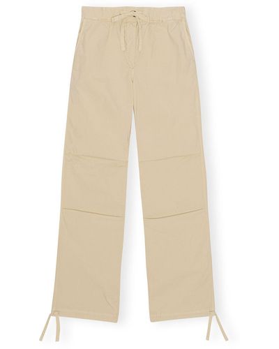 Ganni Washed Cotton Canvas Draw String Trousers - Natural