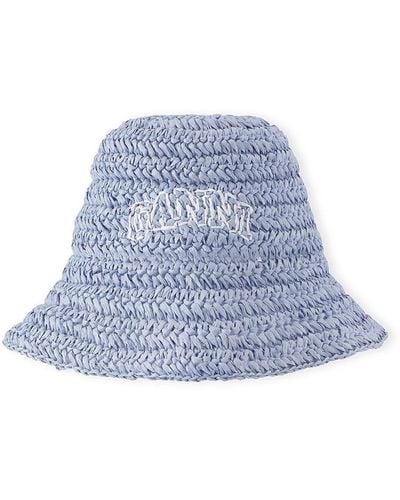 Ganni Blue Summer Straw Hat - White