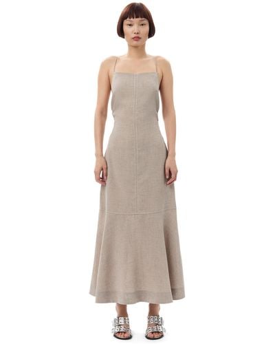 Ganni Grey Light Melange Suiting Long Dress - Natural