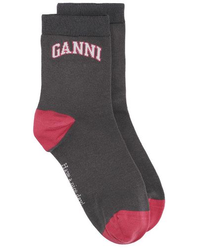 Ganni Brown/red Socks Size Xs/small Elastane/organic Cotton/polyamide - White
