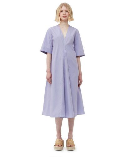 Ganni Stripe Cotton V-neck Maxi Dress - Purple