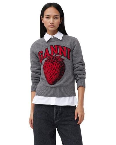 Ganni Signature Strawberry Sweater - Gray