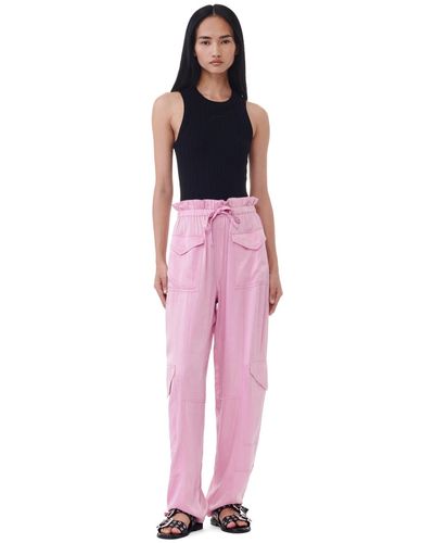 Ganni Pink Washed Satin Trousers