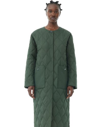 Ganni Green Quilt Long Coat