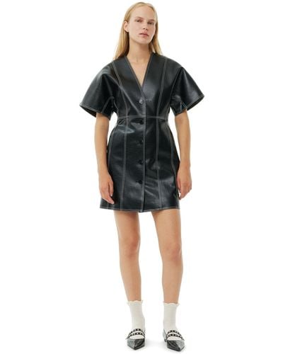 Ganni Black Future Oleatex Fitted Shaped Sleeve Mini Kleid - Schwarz