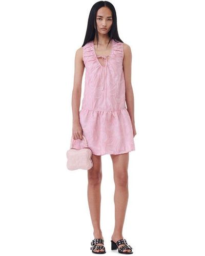 Ganni Pink Textured Cloqué Mini Dress
