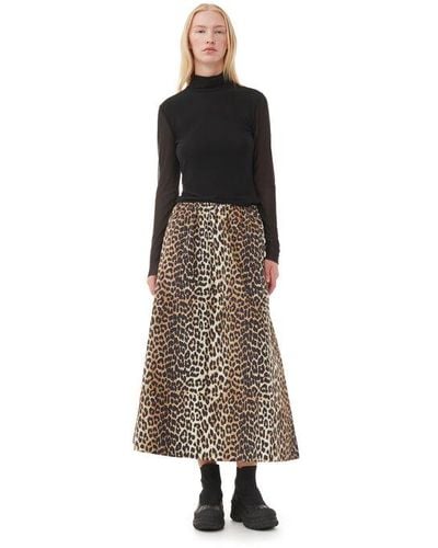 Ganni Leopard Printed Elasticated Maxi Skirt - Multicolor