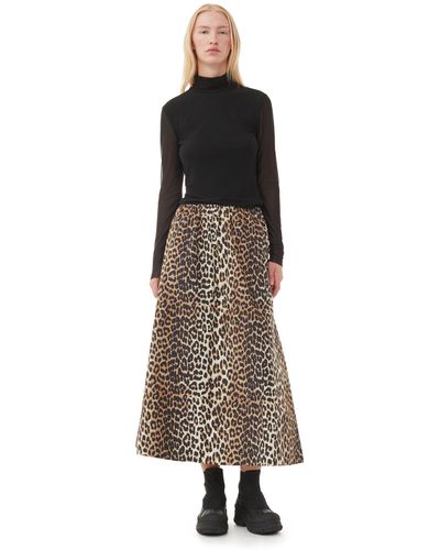 Ganni Leopard Printed Elasticated Maxi Skirt - Multicolour