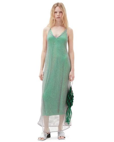 Ganni Embellished Mesh Dress - Metallic