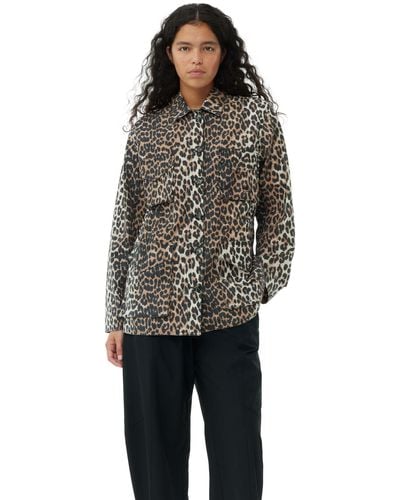 Ganni Leopard Cotton Canvas Jacket - Multicolour