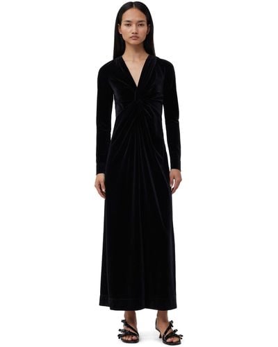 Ganni Robe Black Velvet Jersey Twist Long Taille 44 Polyestere Recyclé/Spandex - Noir