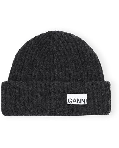 Ganni Bonnet Oversized Wool Rib Knit - Noir