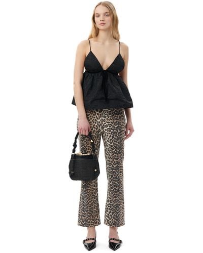 Ganni Leopard Betzy Cropped Jeans Size 25 Elastane/organic Cotton - Black