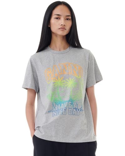 Ganni Grey Basic Jersey Holiday Relaxed T-shirt