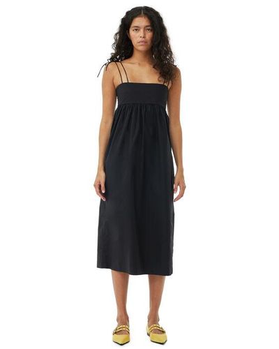 Ganni Cotton Poplin String Midi Dress - Black