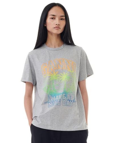 Ganni Gray Basic Jersey Holiday Relaxed T-shirt