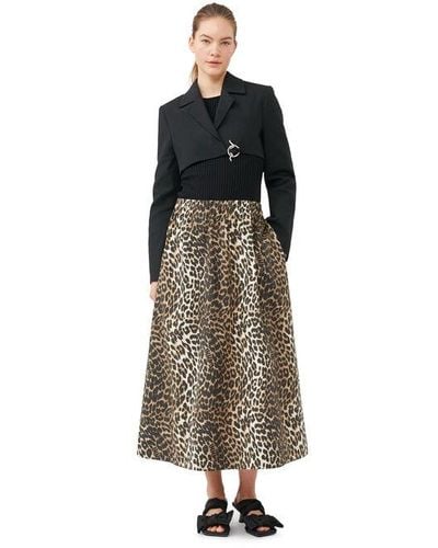 Ganni Leopard Printed Elasticated Maxi Skirt - White