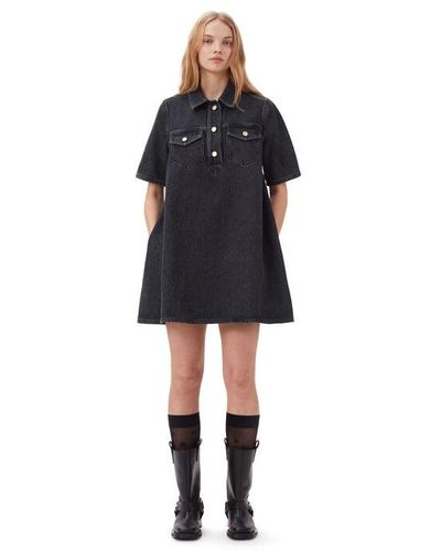 Ganni Washed Black Heavy Denim Mini Dress Size 16 Organic Cotton