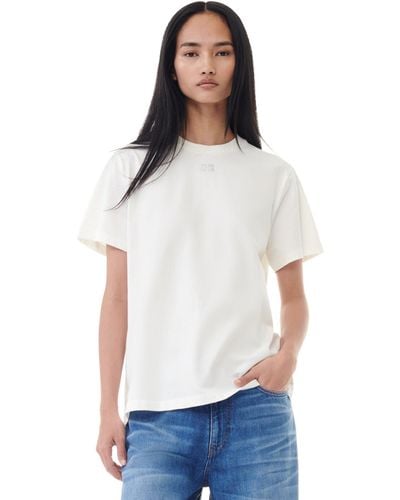 Ganni White Basic Jersey Rhinestone Relaxed T-Shirt - Weiß