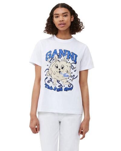 Ganni Fun Bunny Graphic-print Boxy-fit Organic Cotton-jersey T-shirt X - White