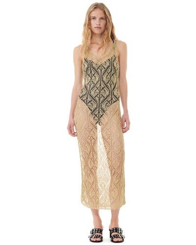 Ganni Gold Metallic Strap Dress - Natural