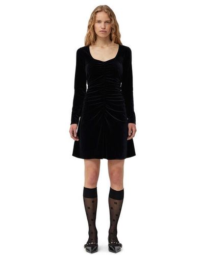 Ganni Velvet Jersey Mini Dress - Black