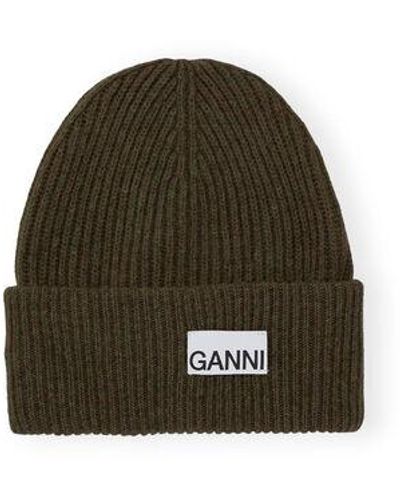 Ganni Fitted Wool Rib Knit Beanie - Green