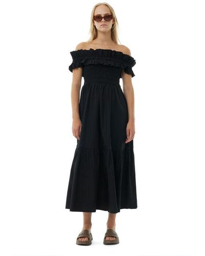 Ganni Cotton Poplin Long Smock Dress - Black