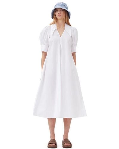 Ganni Poplin Midi Dress - White