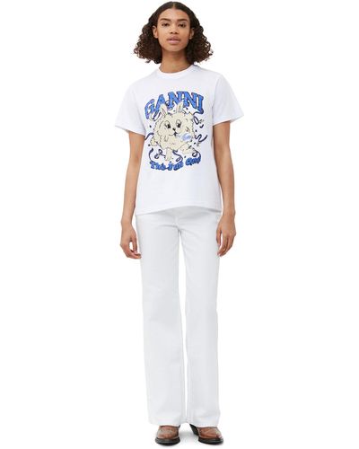 Ganni Entspanntes Fun-Bunny-T-Shirt - Weiß