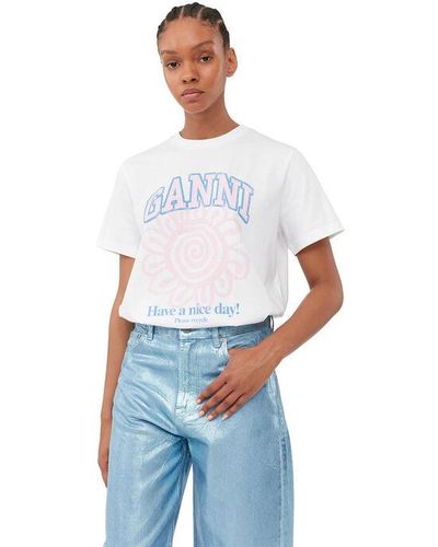 Ganni Short Sleeve Relaxed Flower T-shirt - Blue