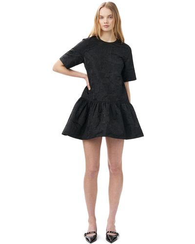 Ganni Black Botanical Jacquard Open-back Mini Dress Size 4 Polyamide/polyester
