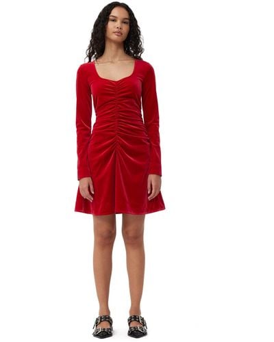 Ganni Red Velvet Jersey Mini Kleid - Rot