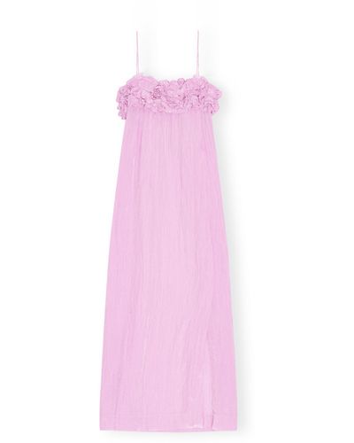 Ganni Pink Shiny Tech Strap Midi Kleid