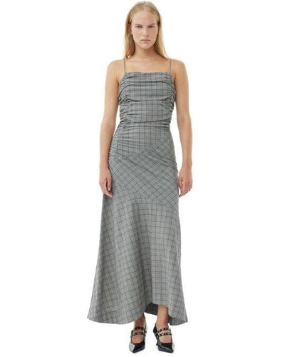 Ganni Checkered Ruched Long Slip Dress - Multicolor