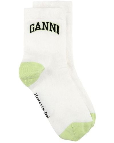 Ganni White/Green Socken - Weiß