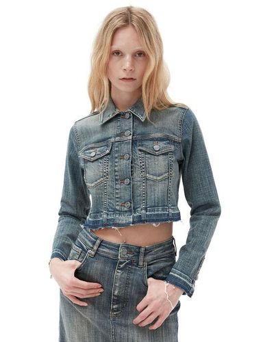 Ganni Tint Edge Denim Cropped Jacket - Blue