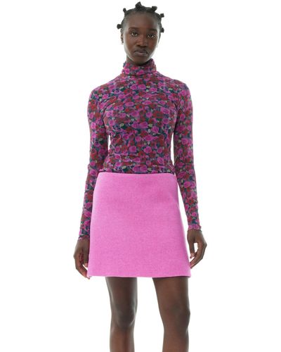 Ganni Jupe Pink Twill Wool Suiting Mini - Rose