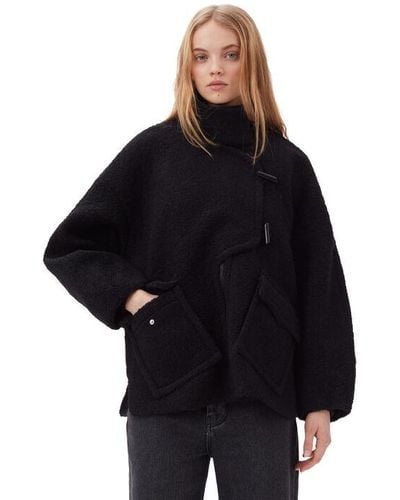 Ganni Long Sleeve Boucle Wool Shoulder Jacket - Black