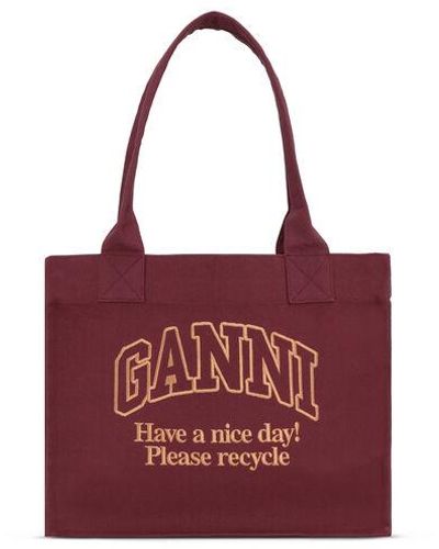 Ganni Red Large Canvas Tote Bag - White