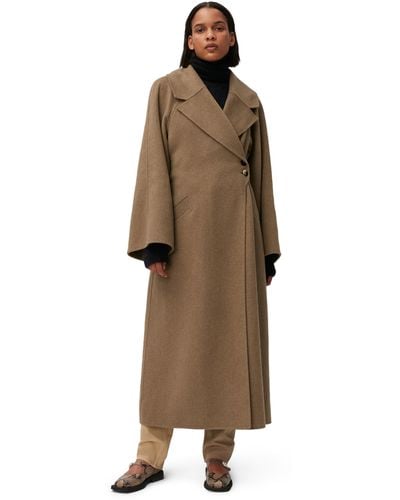 Ganni Recycled Long Wrap Wool Coat - Multicolour